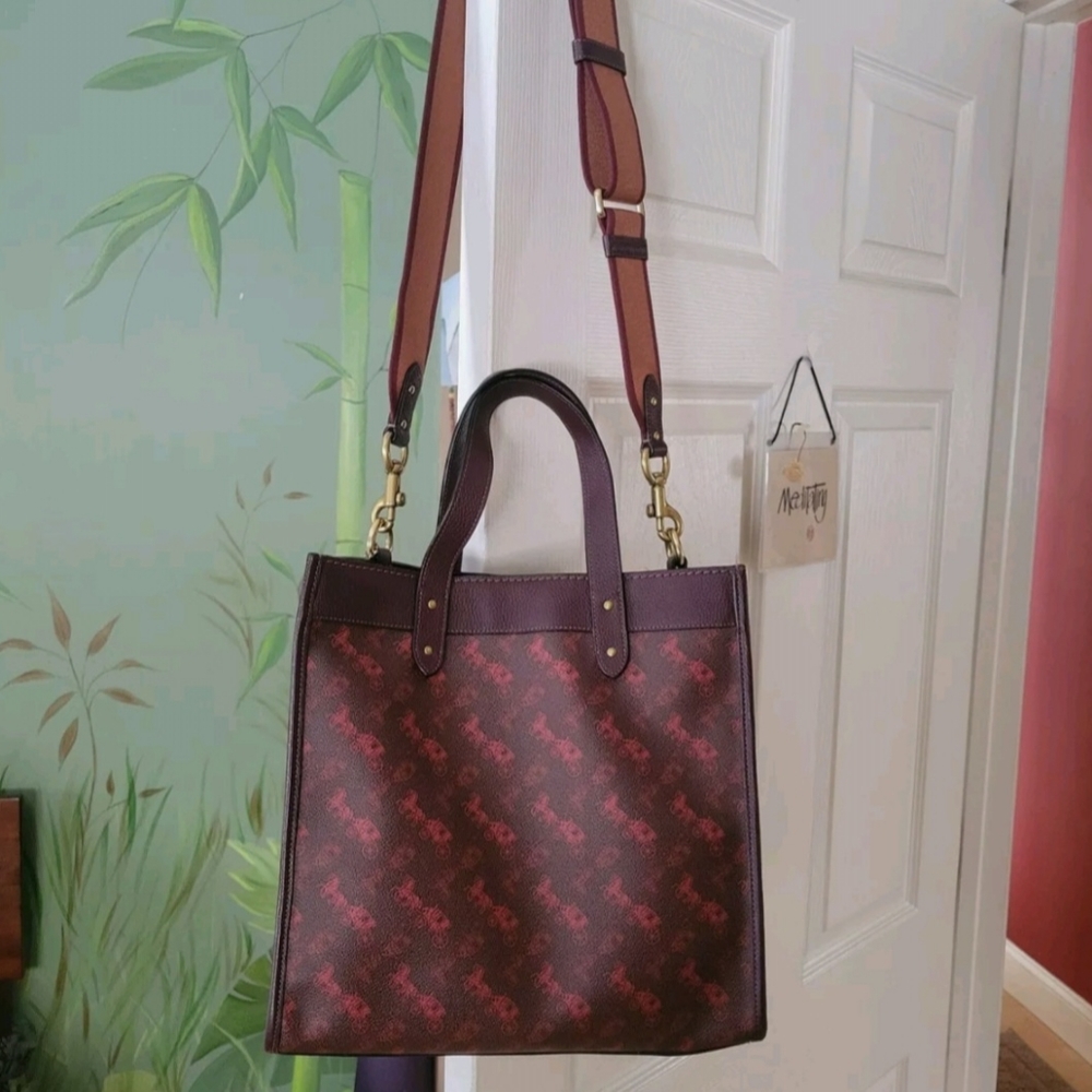 Coach Horse Carriage Field Tote 30 Oxblood Cranberry #89143